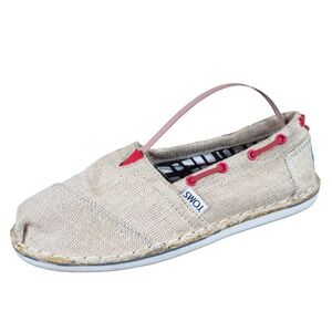 TOMS Burlap Bimini Stitchout Women Casual Slip On Shoe Size 5 Natural Red Fabric
